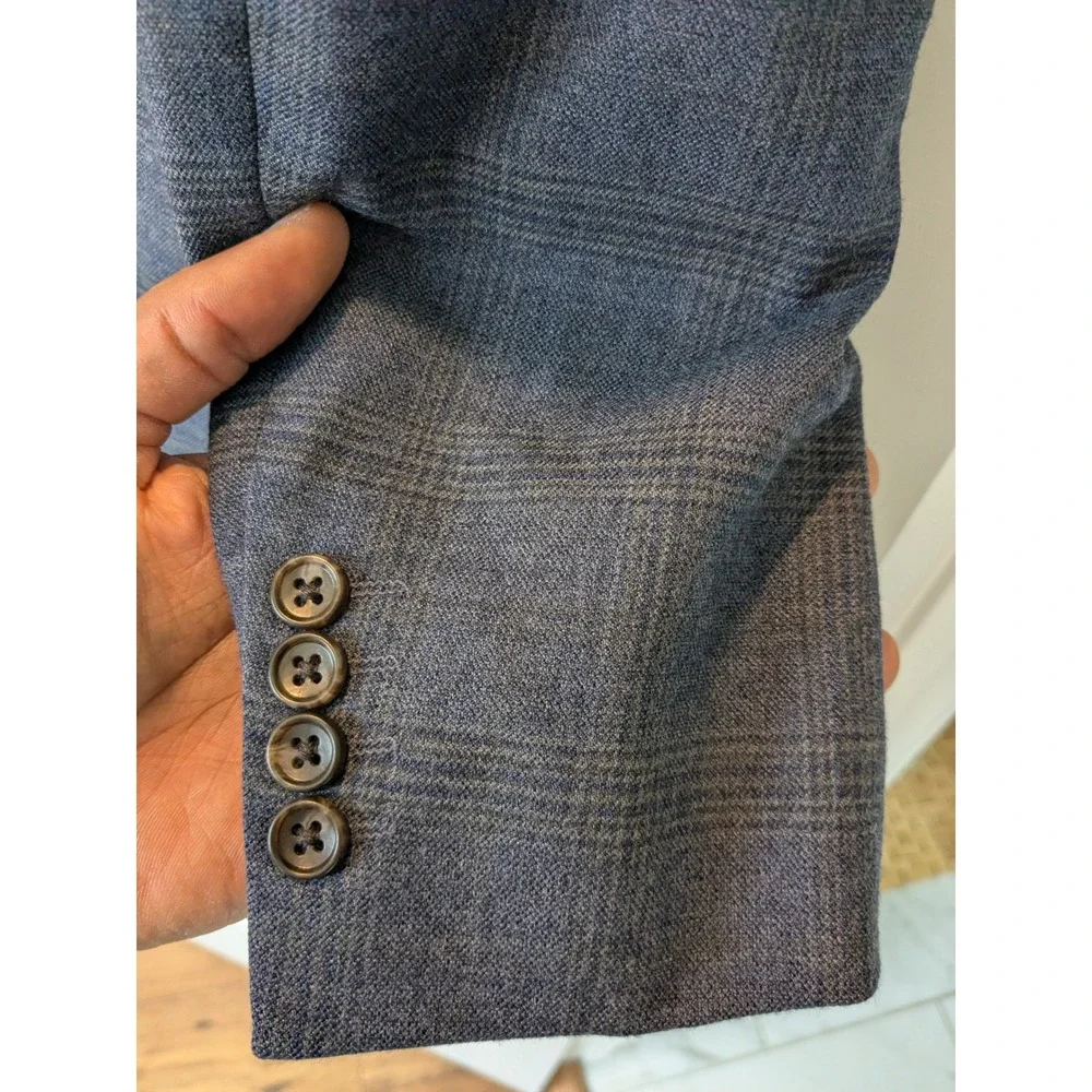 BONOBOS Mens Gray/Blue Plaid Wool Blend‎ Sport Coat Blazer Jacket Size 40R